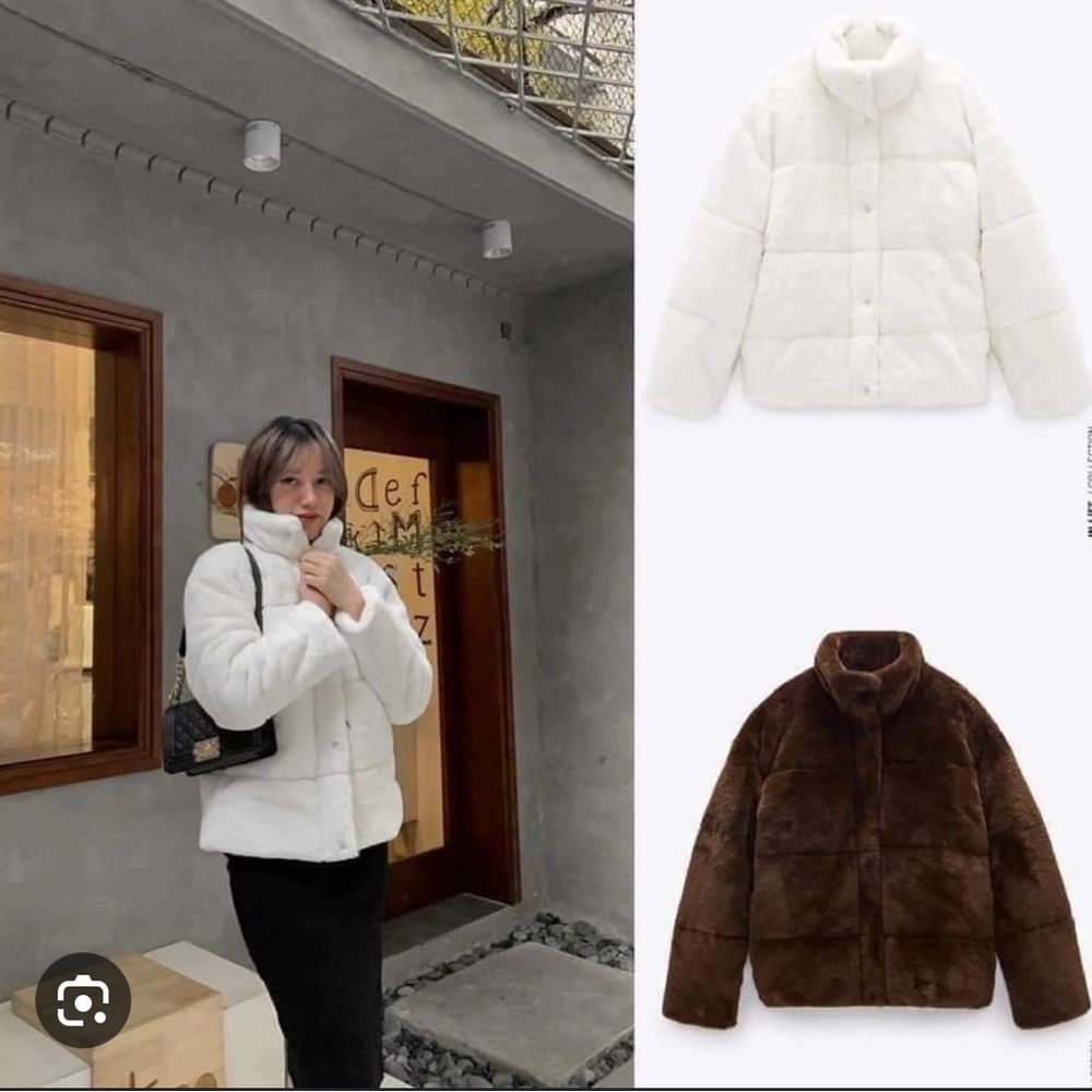 NWOT Zara White Faux Fur Puffer Jacket XS 6318/228